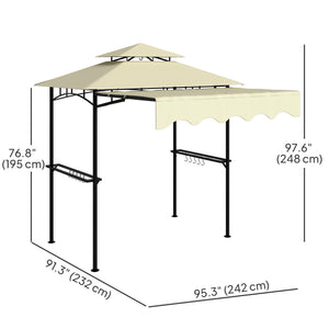 8' x 7.6' Grill Gazebo, Double Tiered Barbecue Grill Gazebo Shelter w/ Side Awning, 2 Side Shelves – view 2