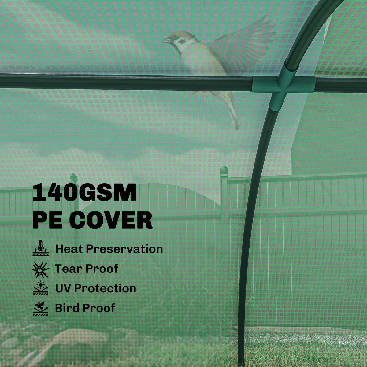 Portable Mini Greenhouse, Tunnel Growing Tent with 5 Mesh Windows and Steel Frame, 7' x 3' x 2', Green – view 3