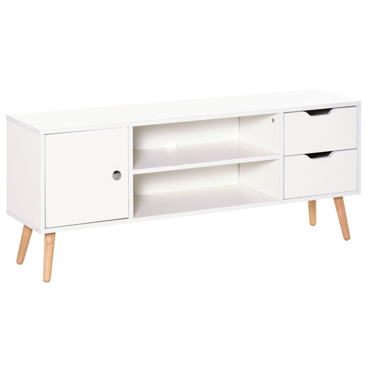 TV Stand for TVs up to 50", TV Cabinet with Shelves, Drawers and Cable Hole, Entertainment Unit for Living Room, White