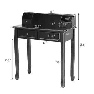 Writing Desk 2-Tier Vanity Desk Computer Desk with 4 Drawers-Black view 4
