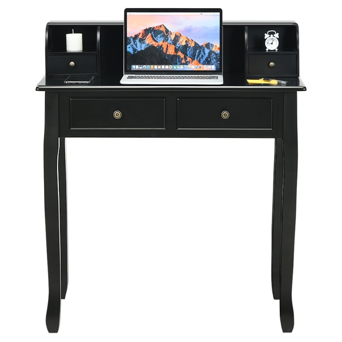 Writing Desk 2-Tier Vanity Desk Computer Desk with 4 Drawers-Black view 9
