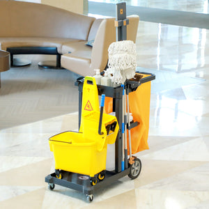 Janitorial Cart with 3 Shelves, Cleaning Cart on Wheels with Rubbish Bag and Mop Holders for Hotel – view 13