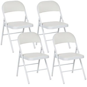 Set of 4 Metal Foldable Chairs, PU Leather Padded Folding Chairs with Cushion Seat and Open Back for Indoor, White