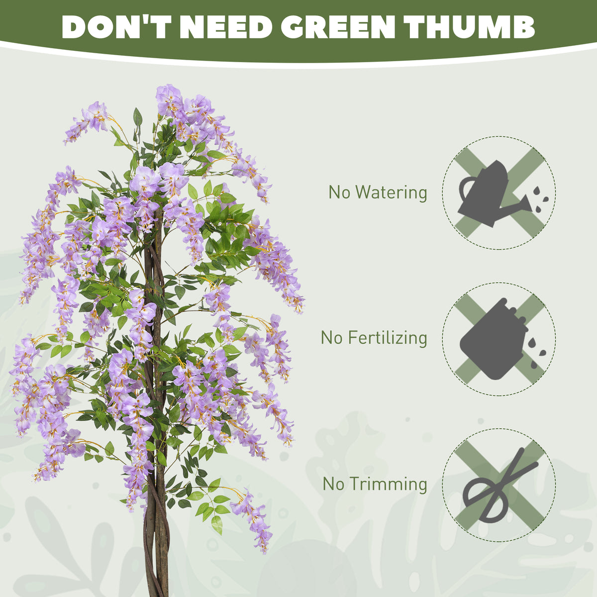 5.9FT Fake Wisteria Tree with Natural Wood Trunk, Artificial Plant in Nursery Pot, Greenery Tall Faux Floor Plant Purple