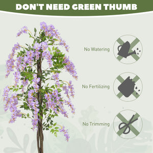 5.9FT Fake Wisteria Tree with Natural Wood Trunk, Artificial Plant in Nursery Pot, Greenery Tall Faux Floor Plant Purple