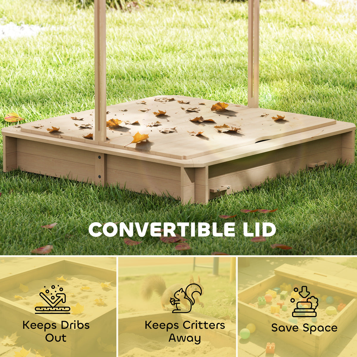Kids Wooden Sandbox Outdoor Backyard Playset Children Play Station w/ Adjustable Canopy & Convertible Bench – view 7