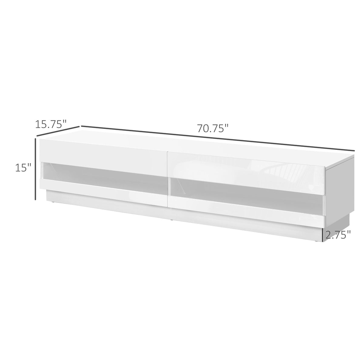 Lighted TV Stand for TVs up to 75", TV Cabinet with Storage for Living Room, High Gloss White – view 2