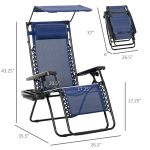 2 Piece Foldable Lounge Chair with Canopy Shade, Outdoor Zero Gravity Chair w/ Side Tray & Cup Holder – view 10