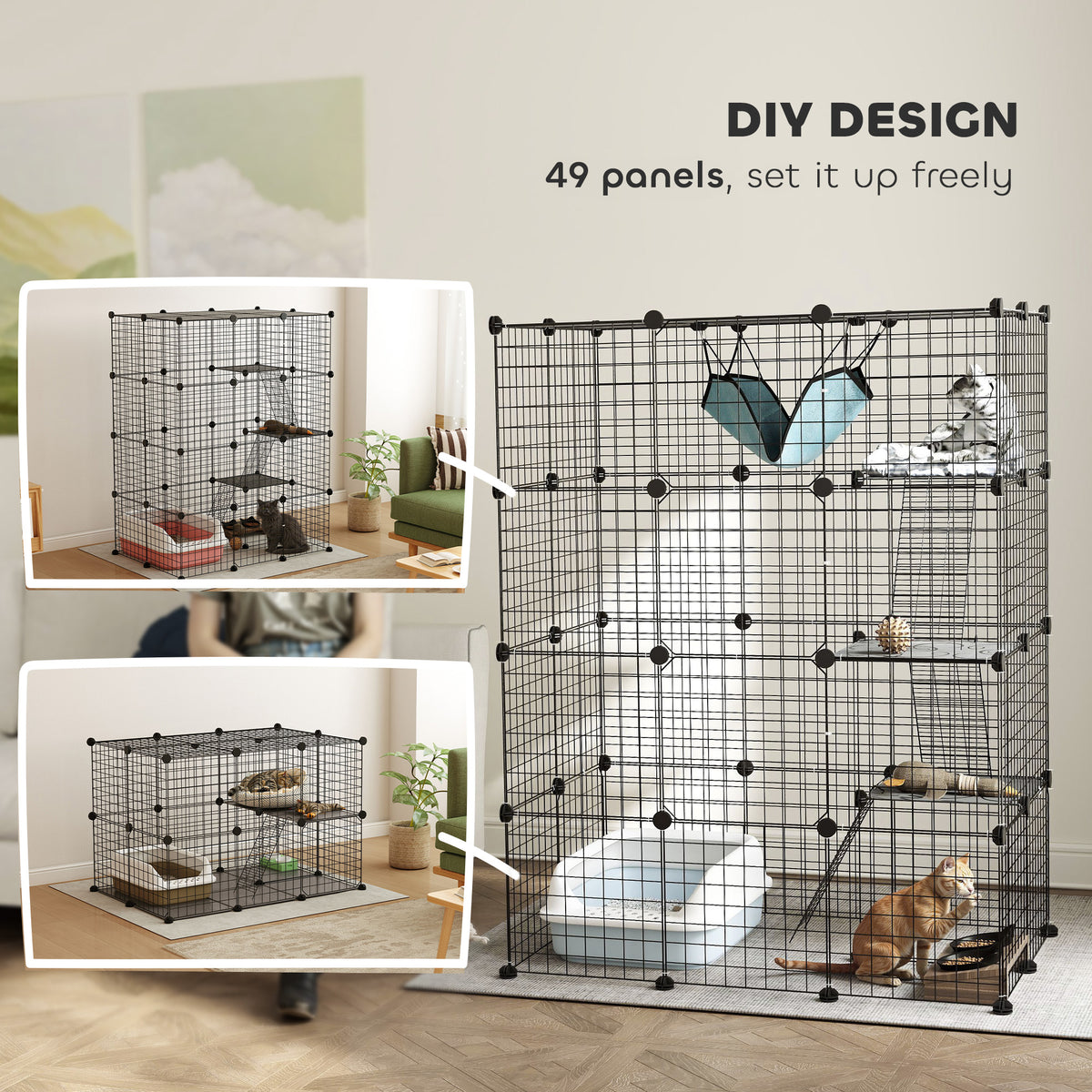 4 Tier DIY Cat Cage Indoor, Catio for 1-3 Cats with Hammock, 5 Doors, 3 Ramps, 3 Jumping Platforms – view 18