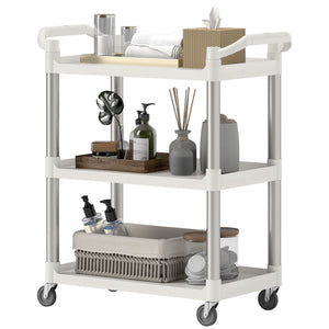 3-Tier Utility Cart Large Rolling Storage Trolley with 3 Shelves Metal Clean Service Cart, Restaurant, Hotel, Livingroom, Silver and Grey