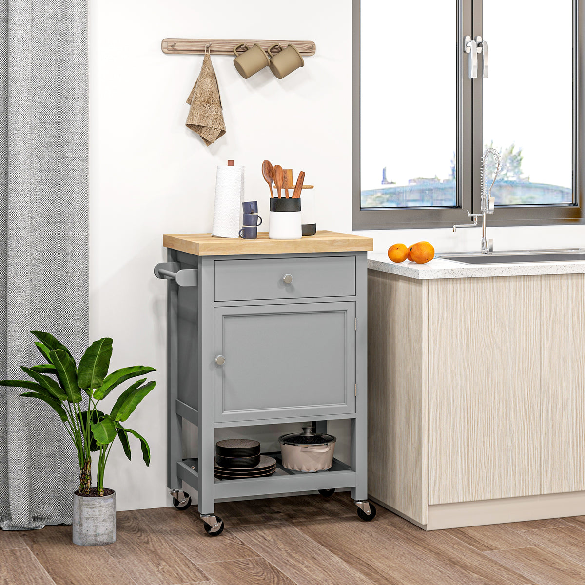 Kitchen Cart on Wheels, Rolling Kitchen Island Cart with Wood Top, Towel Rack – view 7