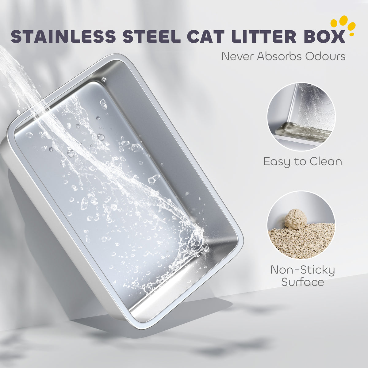 Cat Litter Box Stainless Steel with Metal Litter Scoop, Never Absorbs Odors, Anti Leakage, 17" x 13" x 10" – view 3