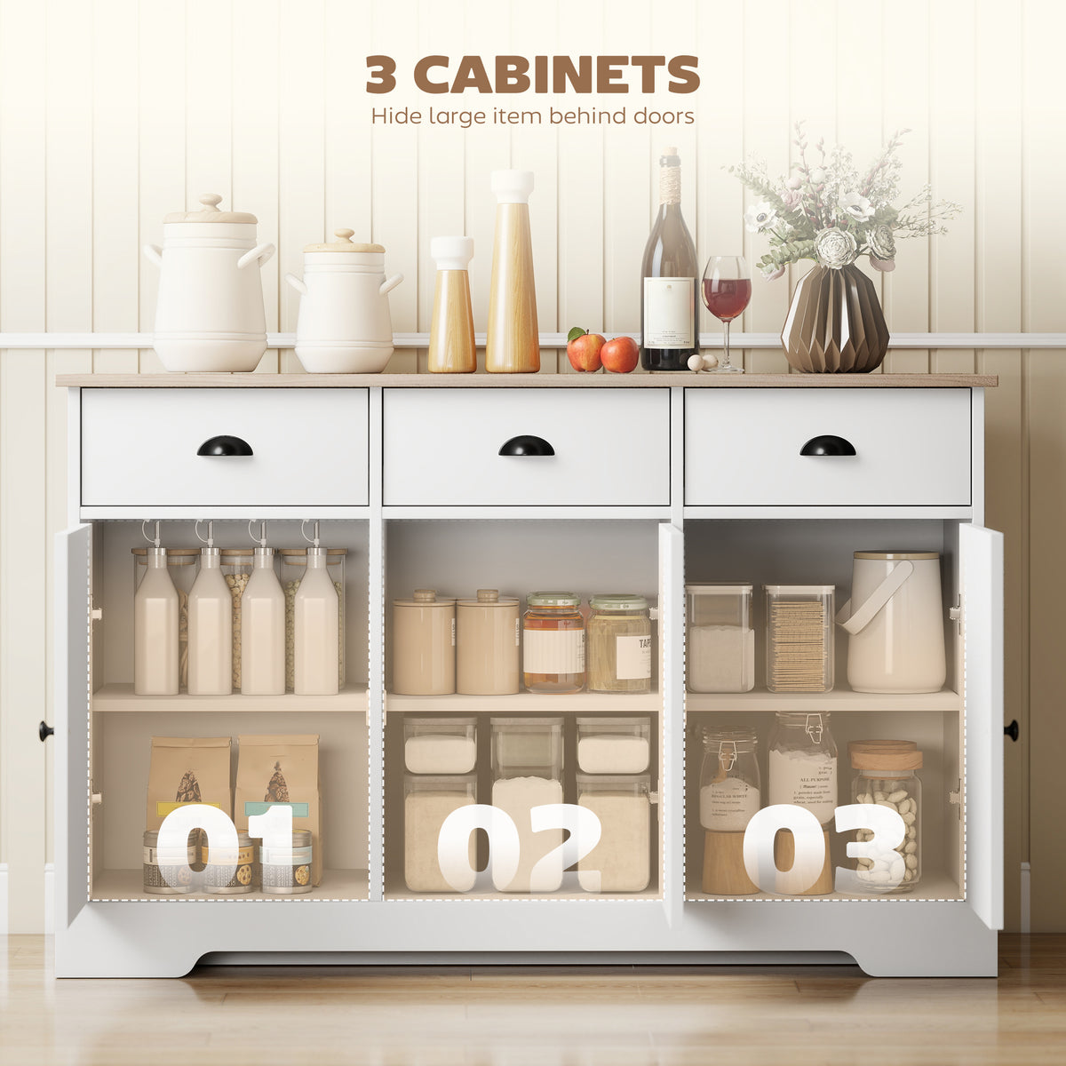 46.5" Buffet Cabinet, Farmhouse Sideboard with 3 Barn Doors and 3 Drawers for Living Room, Kitchen, Black – view 11