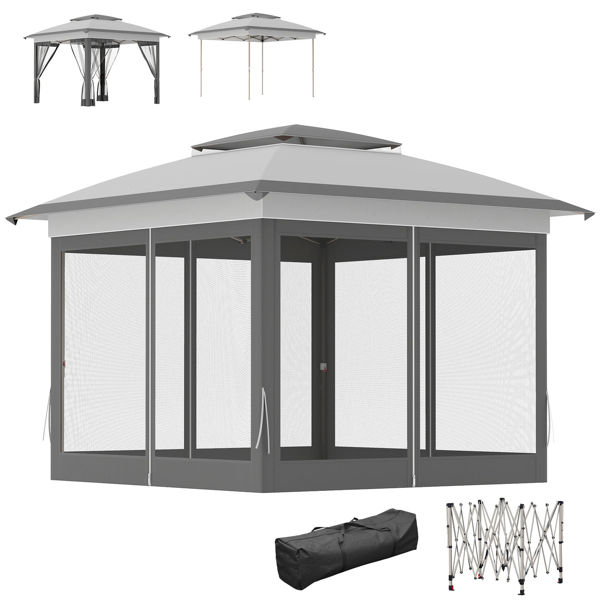 12' x 12' Pop Up Canopy Sun Shade Instant Tent Folding with Mesh Sidewalls, Grey