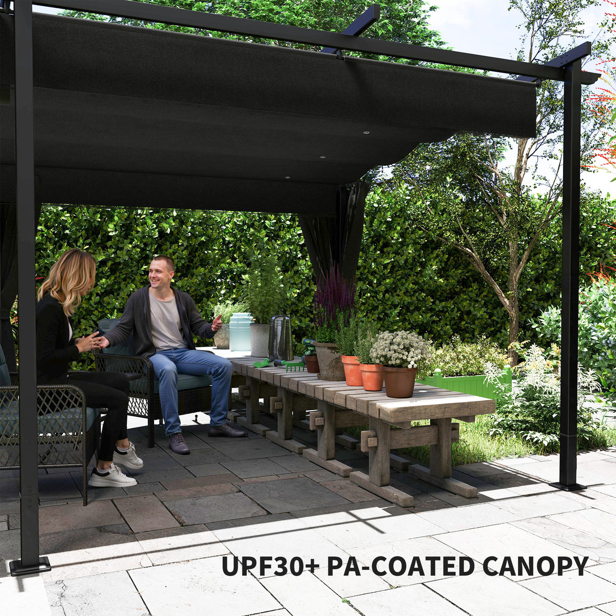 8' x 8.5' Metal Retractable Pergola Canopy with Sidewalls, Outdoor Gazebo UPF30+ Sun Shade Shelter for Garden, Deck