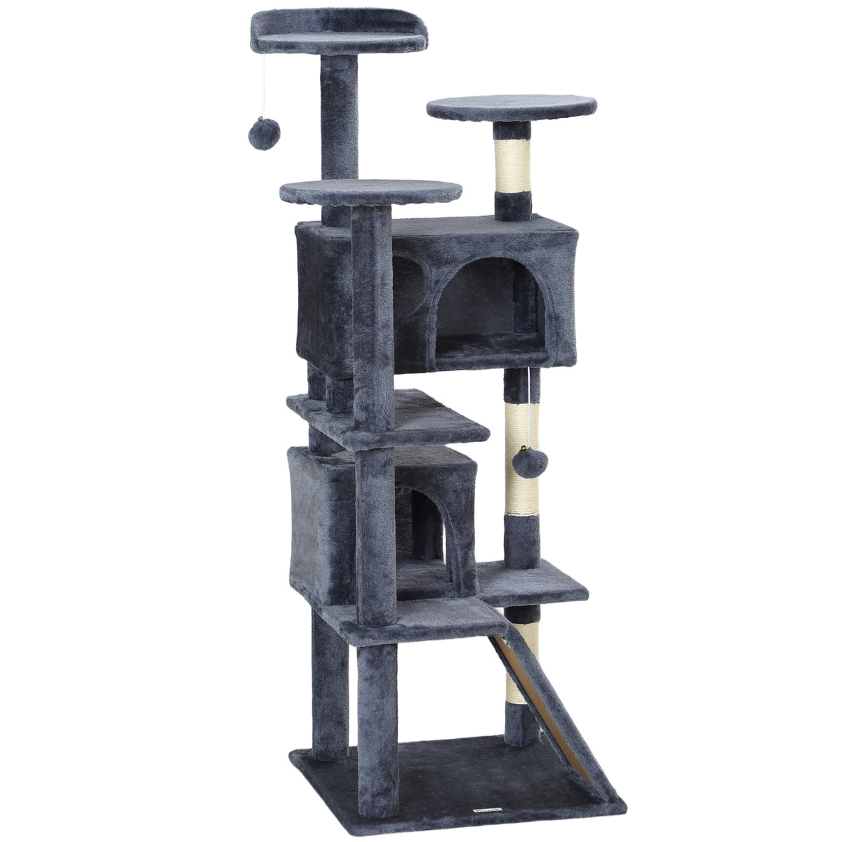 54" Cat Tree, Multi-Level Cat Tower with Scratching Posts, Cat Condos, Bed, Platforms, Ramp, Toy Ball, Beige – view 8