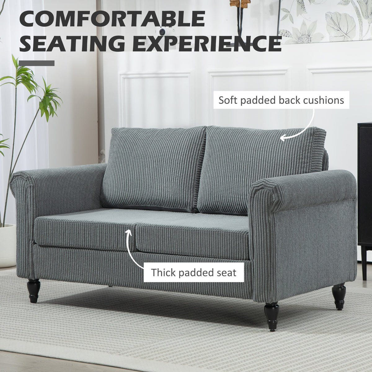 Vintage Loveseat, Upholstered Love Seat Furniture, Chenille-feel Fabric 2 Seater Sofa Couch with Rolled – view 24