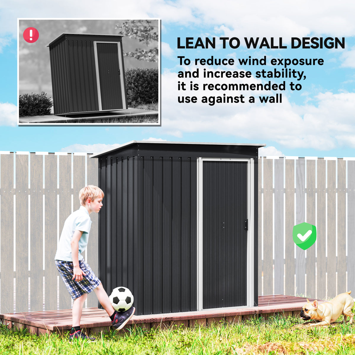 5 x 3 FT Outdoor Storage Shed with Sliding Door and Sloped Roof, Steel Frame Garden Shed Tool Equipment – view 5