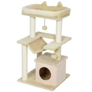 39.25'' Cat Tree Tower Multi-Level Kitten House with Scratching Post Condo Hammock Bed Ball Toy - Grey