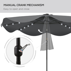 Solar Patio Umbrella with LED and Tilt, Outdoor Market Table Umbrella Parasol with Crank, 10 x 10 ft, Dark Grey