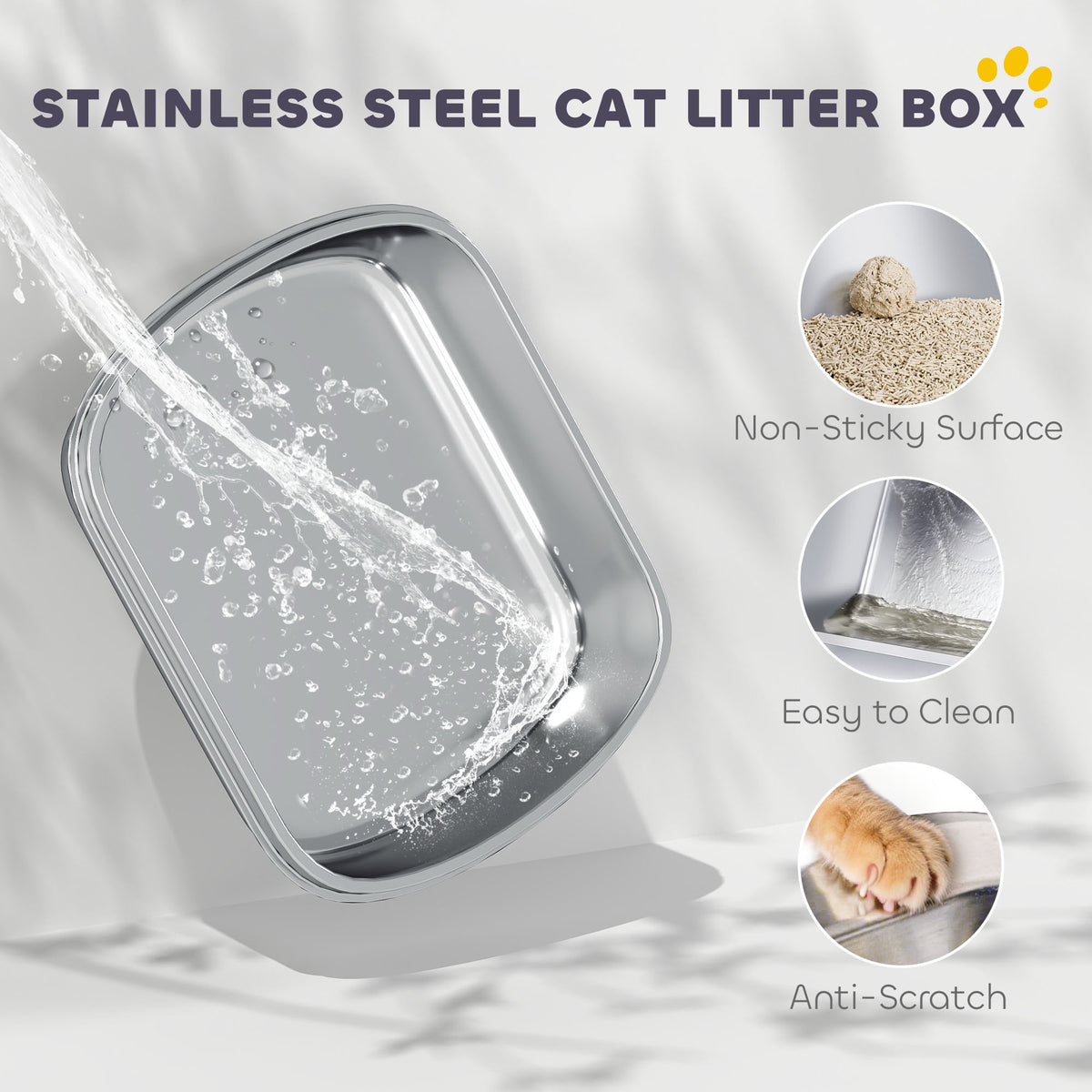 Large Stainless Steel Cat Litter Box with Lid, Enclosed Cat Litter Box with Flip Cover, Scoop