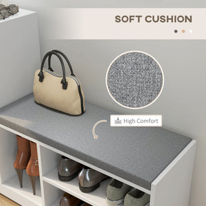 Upholstered Shoe Storage Bench w/ Seat, Entrance Bench w/ Drawer and 6 Open Shelves for Hallway, Grey – view 19