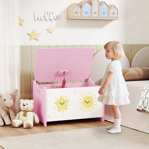 Qaba Toy Chest, Kids Storage Chest with Lid, Safety Hinges and Groove Handles for Boys, Girls