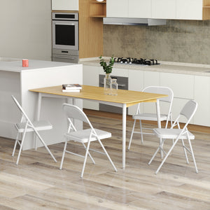 Set of 4 Metal Foldable Chairs, Corduroy Padded Folding Chairs with Cushion Seat and Open Back for Indoor, White