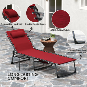 Folding Lounge Chair, Outdoor Chaise Lounge Tanning Chair with Adjustable Back, Side Table, Headrest, Black – view 11