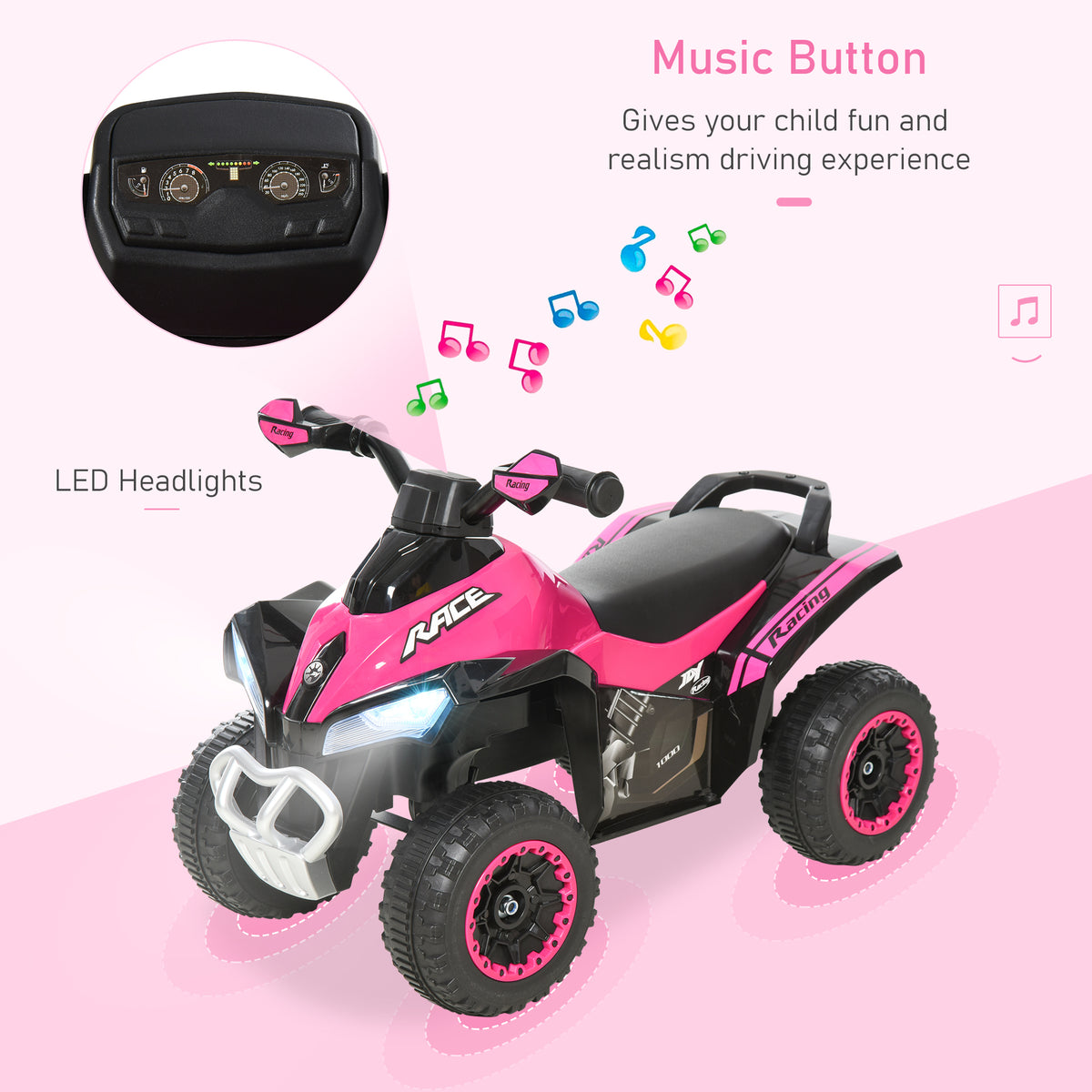 Aosom No Power Baby Ride on Toy for Toddler, Kids Ride on Car Foot to Floor Sliding 4 Wheels  with Music, Lightening, for 18-36 Months