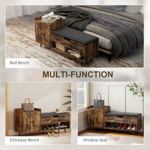 Storage Bench, Entryway Bench with Cushion, Hidden Storage, Compartments, Rustic Brown