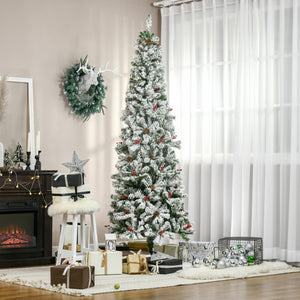 6 Foot Pencil Snow Flocked Artificial Christmas Tree with 600 Pine Realistic Branches, Pine Cones – view 14