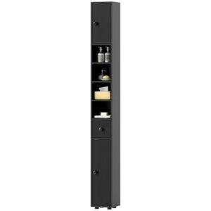 71" Tall Bathroom Cabinet, Narrow Toilet Paper Cabinet with Open Shelves, 2 Door Cabinets, Adjustable Shelves, Black
