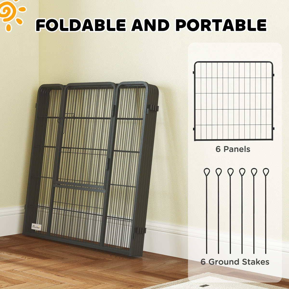 Heavy Duty Dog Playpen with Door for Small Dogs, 6 Panels, 23.5"H