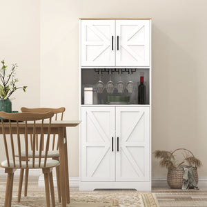 Farmhouse Kitchen Pantry, 68" Freestanding Hutch Storage Cabinet with Microwave Oven Countertop, Black – view 13