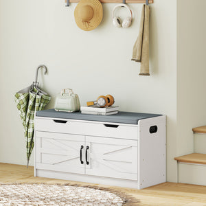 Shoe Storage Bench, Entryway Bench with 2-Tier Cabinet, Flip-Top Storage, Padded Cushion for Hallway – view 14