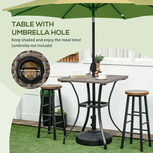 Patio Wicker Dining Table with Umbrella Hole, 34 Inch Outdoor PE Rattan Coffee Table with Plastic Board Under the Woven Table Top for Patio, Garden, Balcony, Light Grey