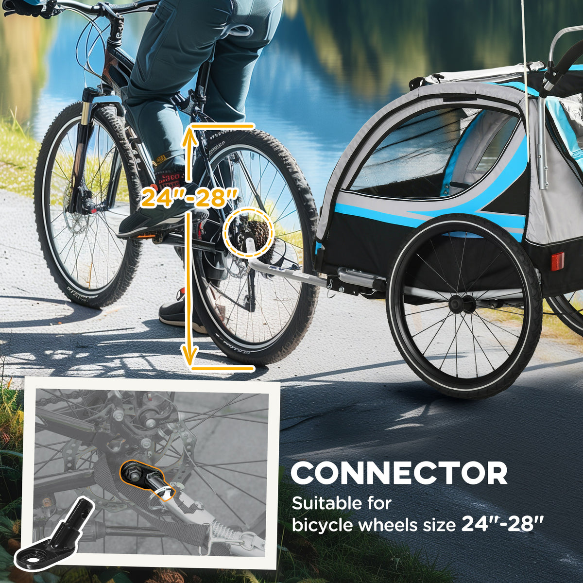 Aosom 3-in-1 Bike Trailer for Kids, Running Stroller with 2 Seats, Jogging Cart with 5-Point Harness, Storage Units