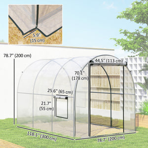 Polytunnel Greenhouse with Roll-up Door and Mesh Window, Walk-in Grow House Tent with Steel Frame, 3 x 2 x 2 m, Clear