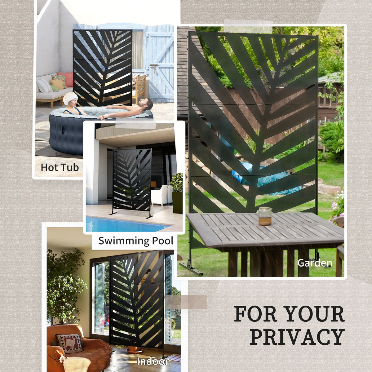 Metal Outdoor Privacy Screen, 48" x 78" H Decorative Outdoor Divider with Stand and Expansion Screws, Freestanding Privacy Panel for Garden Backyard Deck Pool, Banana Leaf