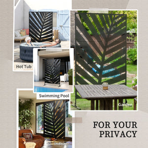 Metal Outdoor Privacy Screen, 48" x 78" H Decorative Outdoor Divider with Stand and Expansion Screws, Freestanding Privacy Panel for Garden Backyard Deck Pool, Banana Leaf