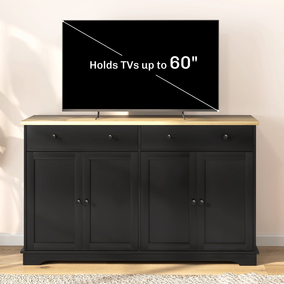 Modern Sideboard, Buffet Cabinet with Storage Drawers, Adjustable Shelves for Living Room, Dining Room, Entryway, Black