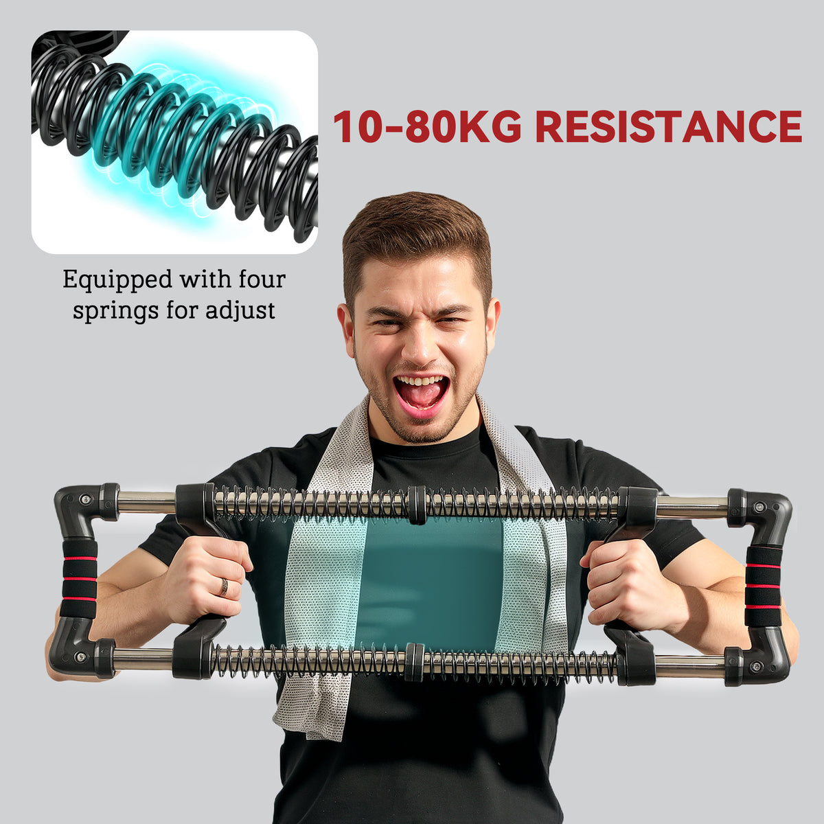 Soozier Chest Expander, Spring Chest Exerciser with 22-110 lbs Resistance for Men and Women Home Gym, Office or Travel
