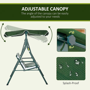 3-Seater Outdoor Porch Swing with Adjustable Canopy, Patio Swing Chair for Garden, Poolside, Backyard, Green and White