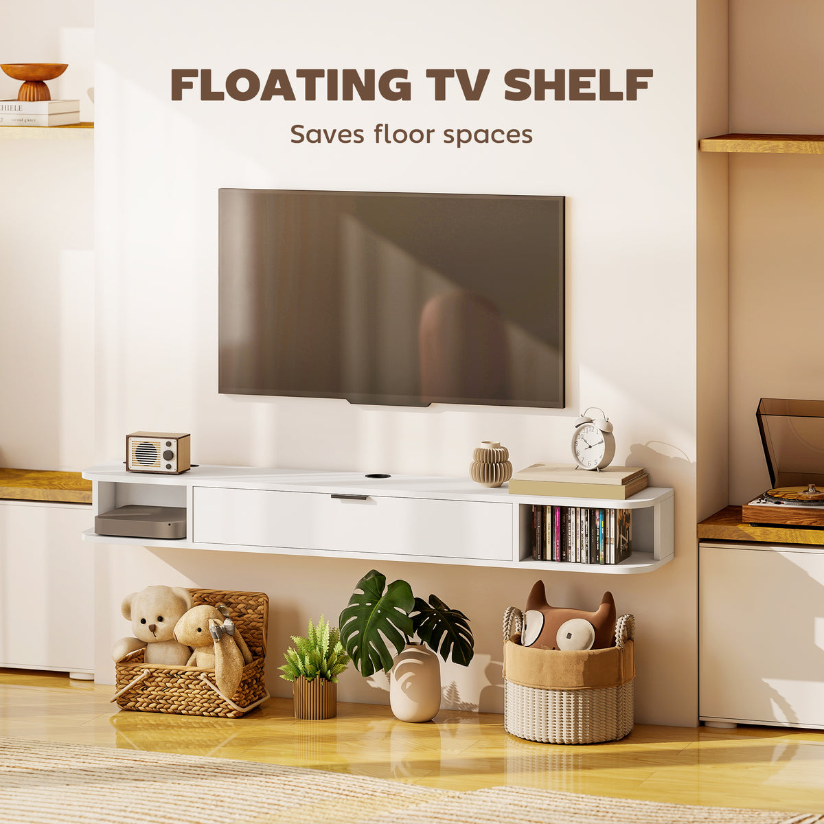 47" Floating TV Stand for TVs up to 50 Inch, Wall Mounted Media Console with Flip Drawer and 2 Open – view 17