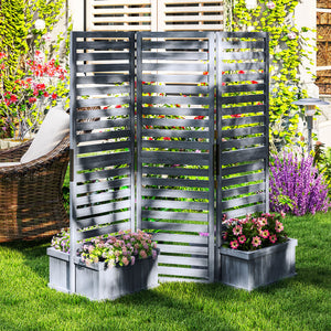 Outdoor Privacy Screen Wood Privacy Panel with 4 Planter Boxes, Raised Bed with 3 Panels, Drainage Holes – view 14