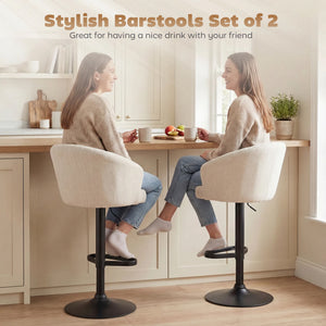 Bar Stools Set of 2, Swivel Counter Height Barstools with Back, Footrest, Adjustable Height, Beige – view 3