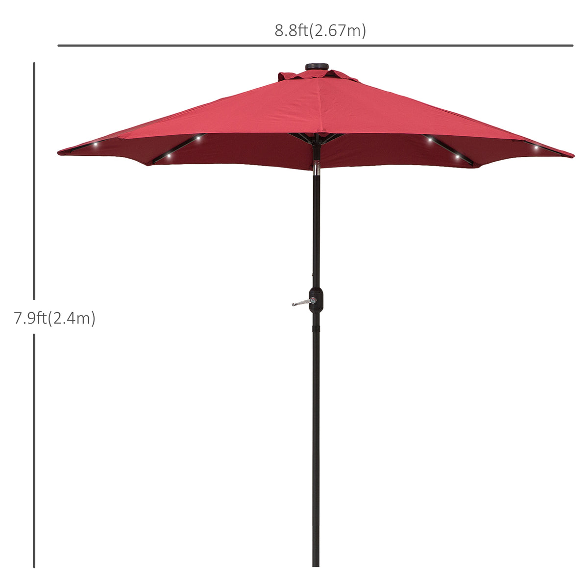 9ft Solar Patio Umbrella Outdoor Sunshade 24 LED Lights Tilt Canopy Wine Red – view 9