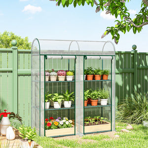 3 Tier Mini Greenhouse, Portable Greenhouse with 2 Roll-up Doors, 56.3" x 18.1" x 64.6", Clear