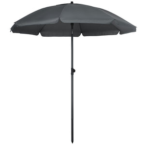 6ft Beach Umbrella, Outdoor Sun Shade Parasol with Push Button Tilt, Ruffled  UV50+ Vented Canopy, Dark Grey